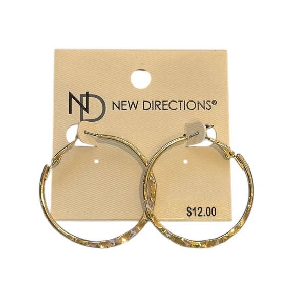 New Directions Gold Tone Textured Hoop Earrings - Picture 2 of 3